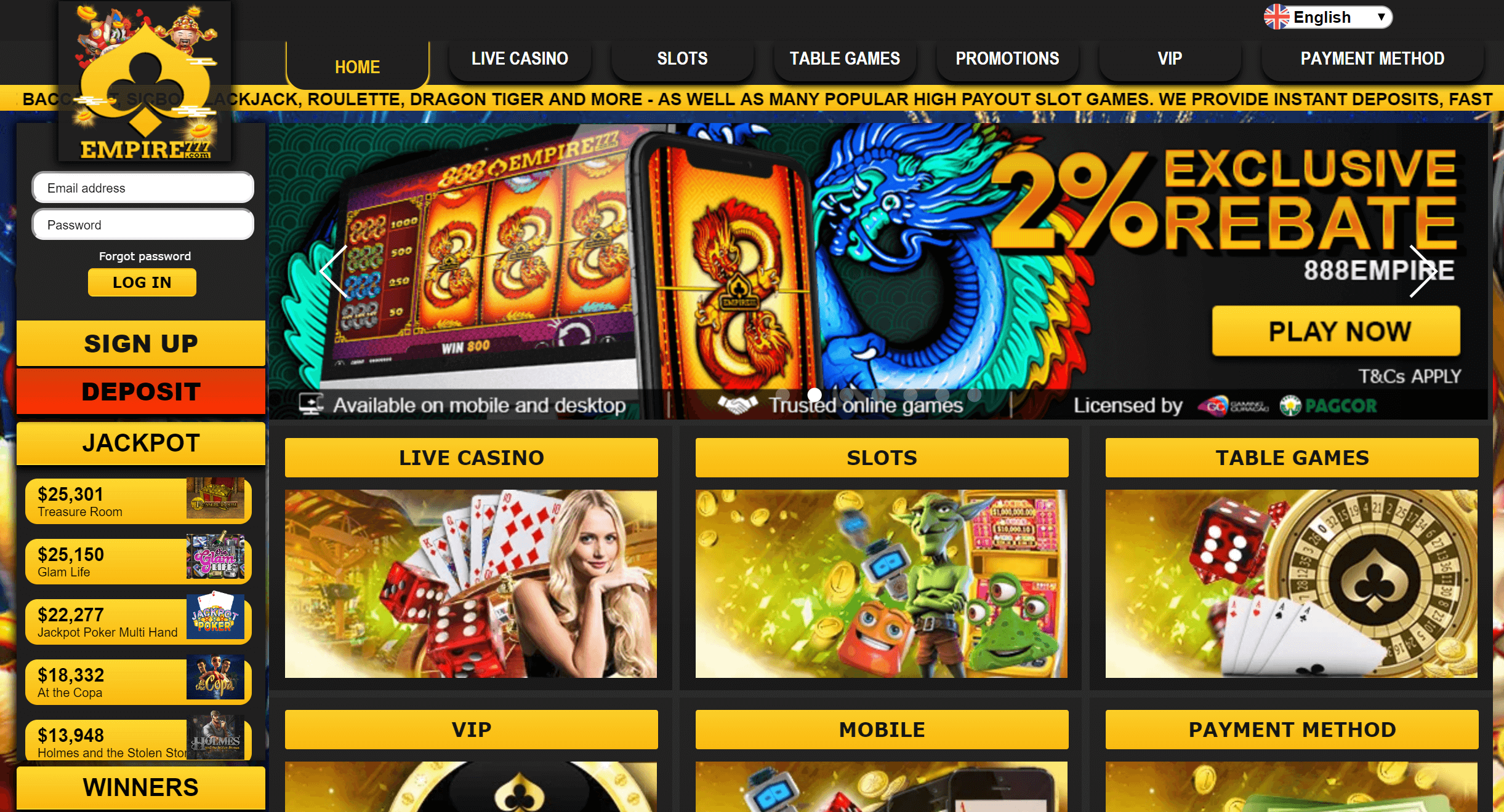 Empire casino online login